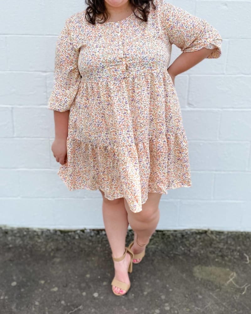 Front of a model wearing a size 3X Clara Dress In Ditsy Print in Ditsy Print by Ninexis. | dia_product_style_image_id:346545